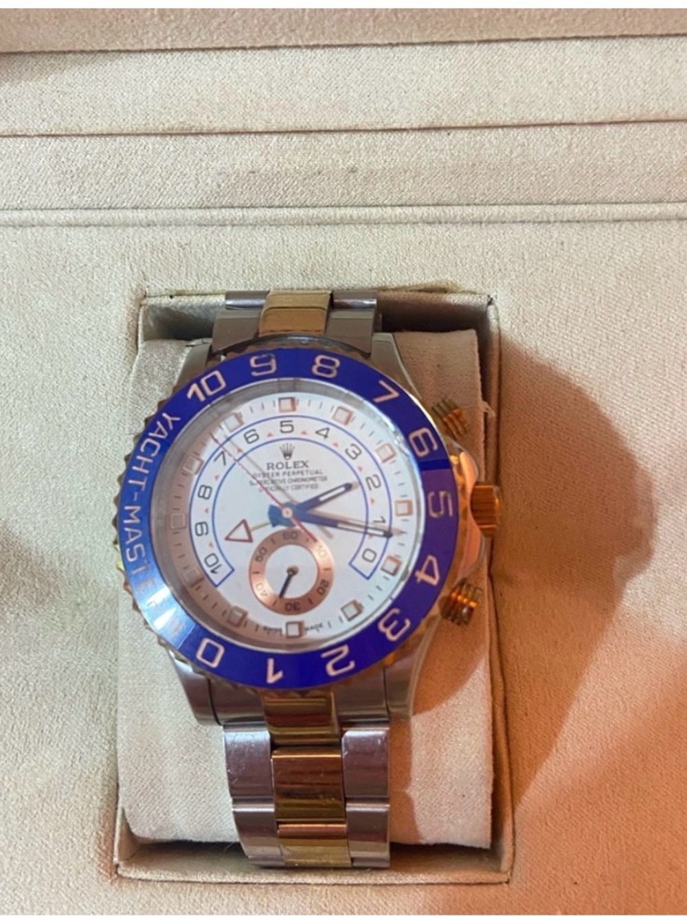 Rolex Two-Tone Yacht-Master with Blue Bezel and White Dial
